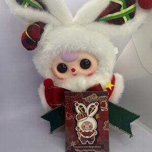 Baby Three Merry Christmas White and Red Bunny Key Holder
